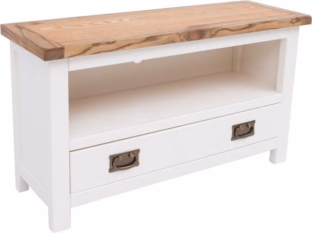 Cabinet Bits Lovere 1 Drawer TV Unit in Off-White Ash Wood with Brass Drop Handle
