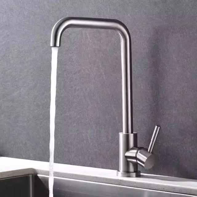 Havendro Modern Kitchen Sink Mixer Tap with Swivel Spout, Single Lever Mono Faucet in Silver Brushed Steel