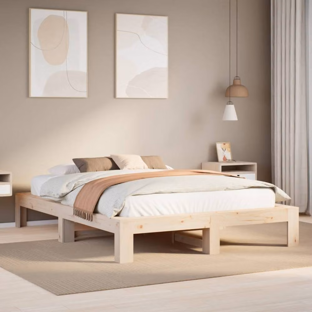 Berkfield Home Solid Wood Pine Bed Frame in Beige, W/D/H: 140 x 190 cm – 2