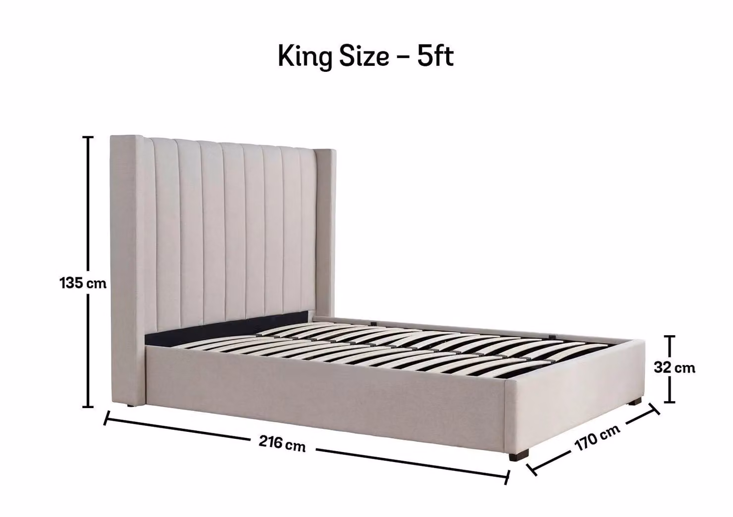 Time4sleep Maya Winged Ottoman Bed Frame in Sand/Beige Fabric, King Size – 2