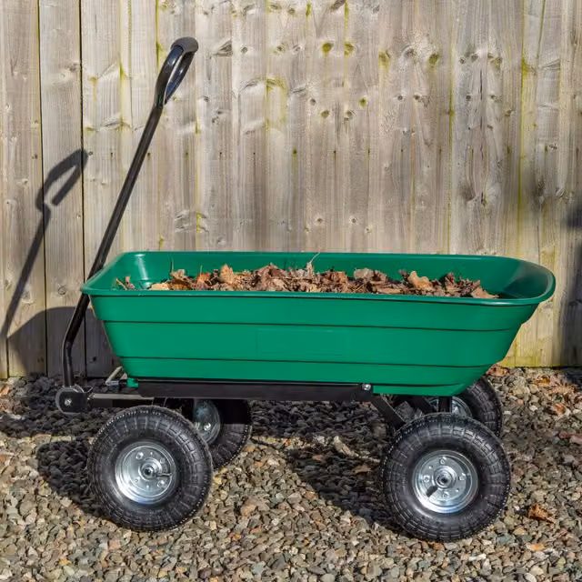 Samuel Alexander 75L Heavy Duty Tipping Garden Dump Truck with 200kg Capacity and Pull Handle in Green
