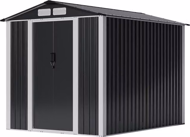 Lifeideas Apex Metal Garden Shed with Code Lock, Black, W/D/H: 240 x 180 x 180 cm