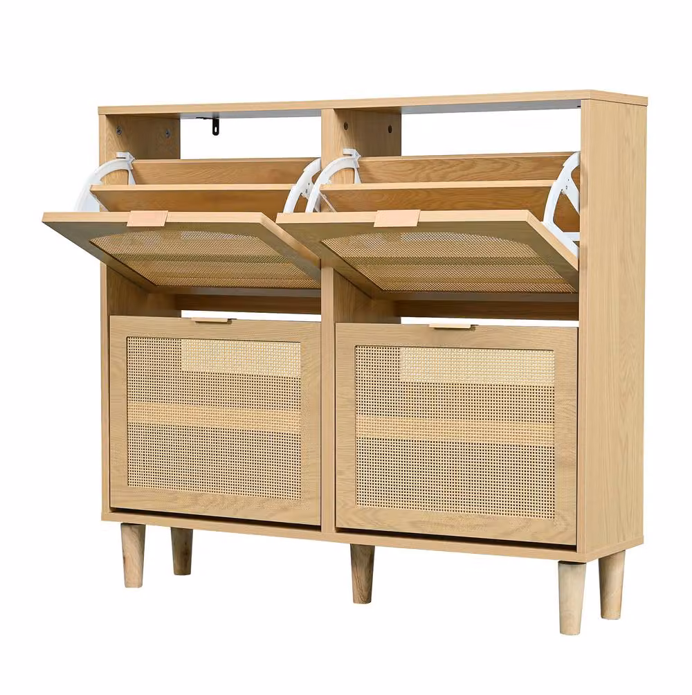 STILVORA Scandinavian Style Shoe Cabinet in Light Oak with Rattan Doors and Adjustable Shelves – 2