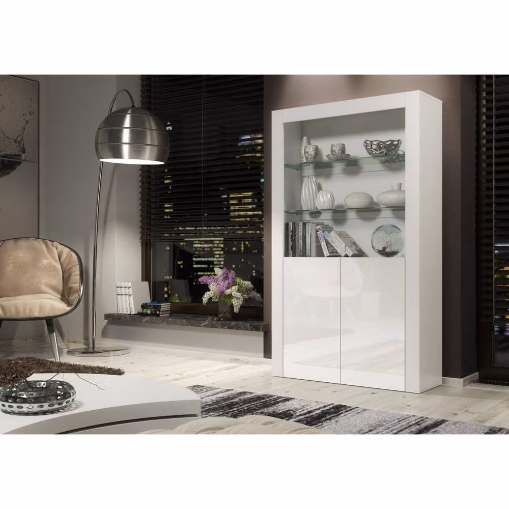 Creative Furniture Spectrum Modern White Glossy Display Cabinet with Glass Doors, H 170 x W 100 x D 35 cm – 4
