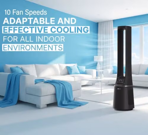 PureMate 2-in-1 Bladeless Tower Fan and Air Purifier with HEPA Filter, Black, W/D/H: 25.5 x 25.5 x 105.6 cm – 2