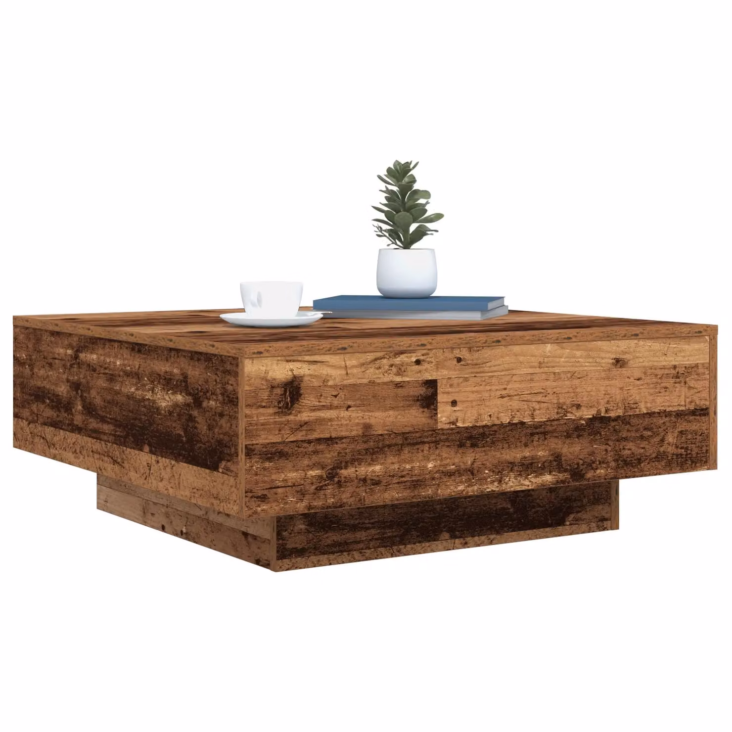 Berkfield Home Square Coffee Table with LED Lights in Brown Old Wood, W/D/H: 80 x 80 x 31 cm – 2