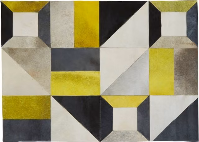 Orsina Safira Small Modern Abstract Patchwork Leather Rug in Grey and Multicolour