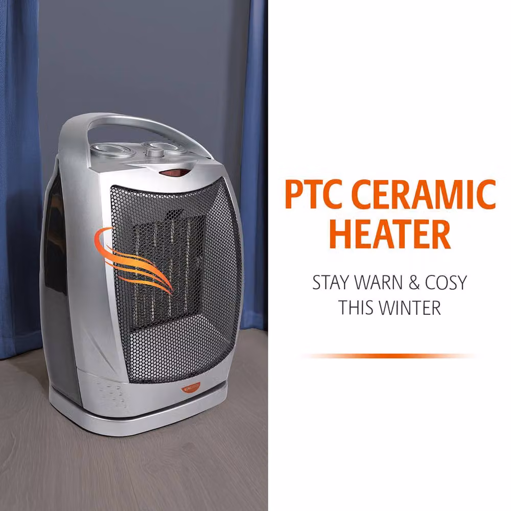 Bergstrom Silver Ceramic Fan Heater with Oscillation and Thermostat Control – 2