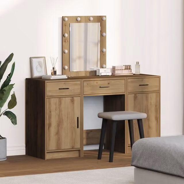 Berkfield Home 3 Piece LED Dressing Table Set in Artisan Oak Brown Engineered Wood