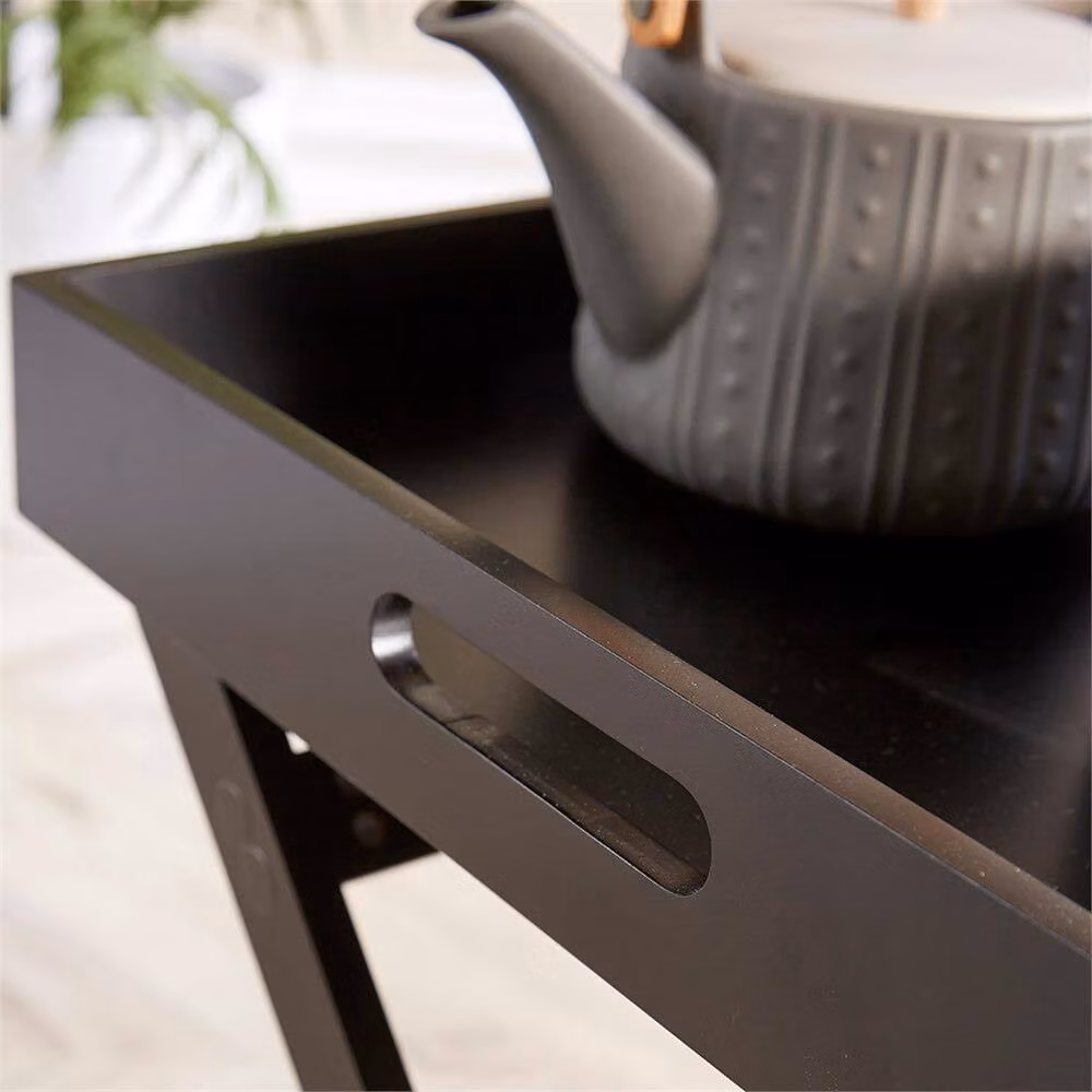 NESTLUNE Black Folding Butler Side Table with Rectangular Wood Top – 3