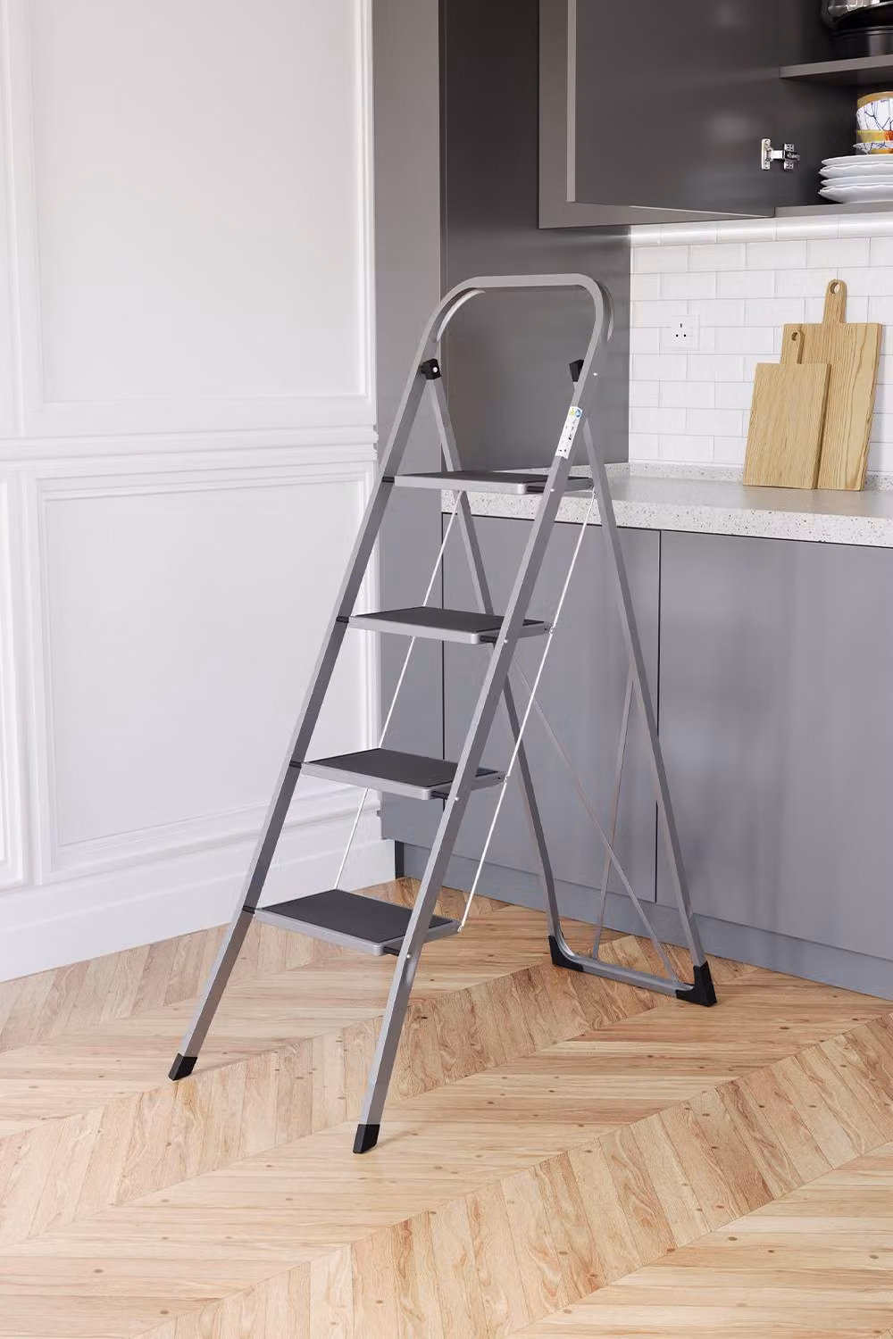 HD Designs 4 Step Folding Step Ladder with Anti-Slip Mat in Grey – 7