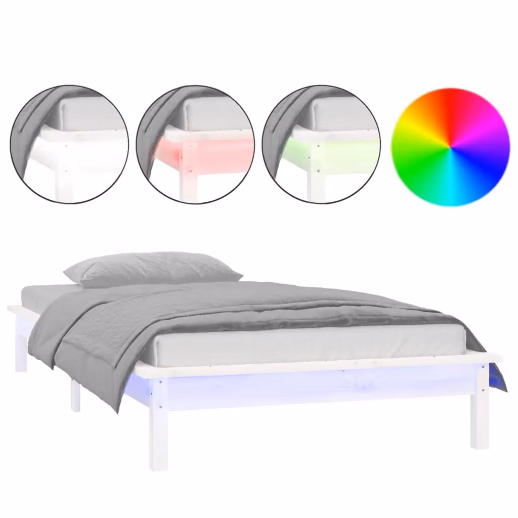 Berkfield Home White Solid Pine LED Bed Frame with USB Charging Port, W/D/H: 90 x 200 cm – 2