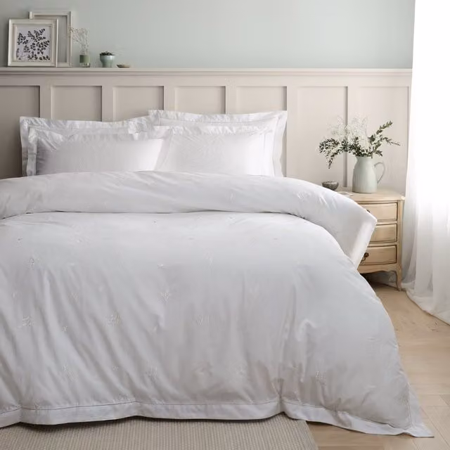 Bianca Lottie Floral Embroidered Cotton Percale Duvet Cover Set, White, W/H: 180 x 200 cm – 1