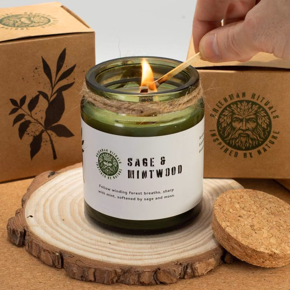Serenityy Greenman Soy Woodwick Candle in Dark Green, Sage & Mintwood, 50 g – 5