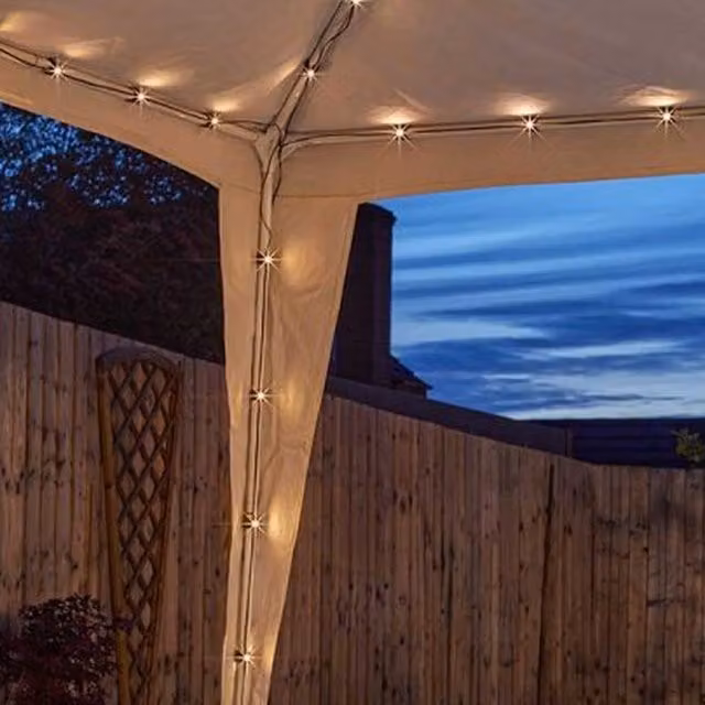 Garden Mile Solar LED Gazebo String Lights in Black with Warm White Dusk Sensor