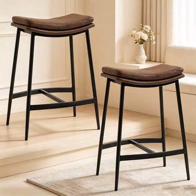 ERGOVEXA Industrial Microfibre Bar Stools, Set of 2, Brown, H 68.5 x W 38.5 x D 48.5 cm