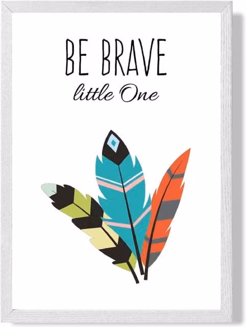 ARTZE Be Brave Tribal Quote Framed Print in Bright Blue with White Frame, A2