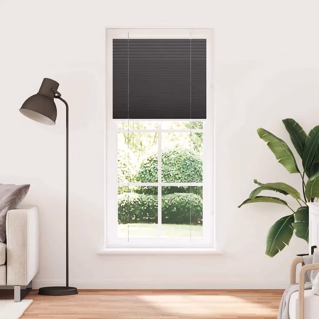 Berkfield Home Single Pleat Black Polyester Semi-Transparent Corded Blind W: 89.4 cm, H: 200 cm – 2