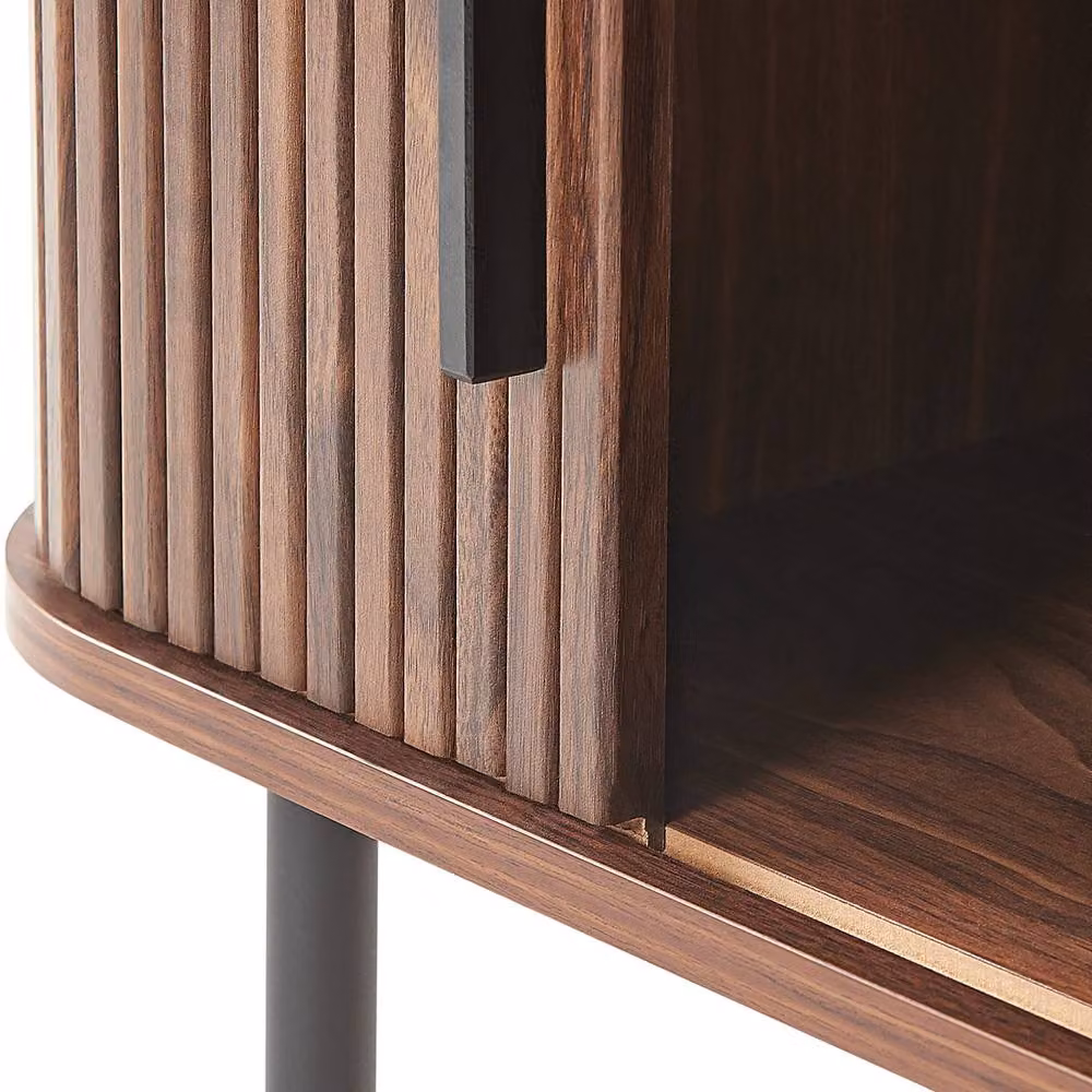 Wyld and Coco 54-Inch Retro TV Stand with Sliding Cabinet in Brown – 5