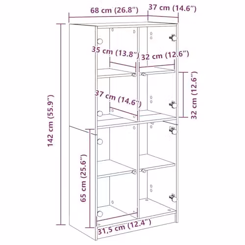 vidaXL Modern Highboard in Old Wood Brown with Glass Doors, W/D/H: 68 x 37 x 142 cm – 3