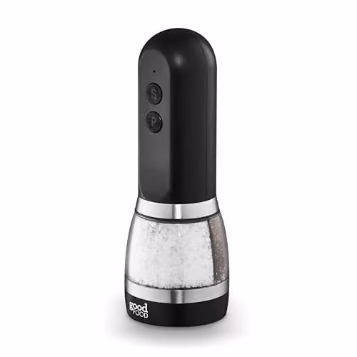 Tower Good Food in Partnership Duo Salt and Pepper Mill, Rechargeable with Adjustable Ceramic Grinders, Black and Silver, GF847069
