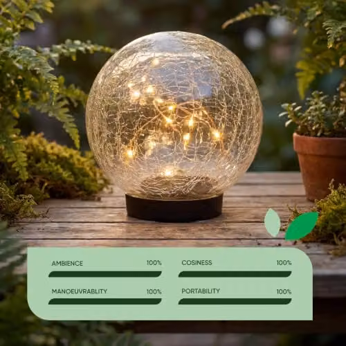 Gardenwize Solar Crackle Glass Ball Outdoor Garden Light, Black, Diameter: 15 cm – 5