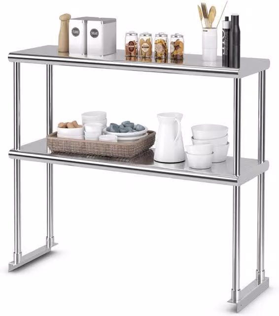 COSTWAY Silver Metal Kitchen Overshelf for Tabletop, W: 92 cm, D: 30 cm, H: 30 cm