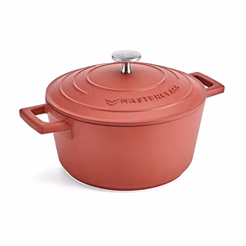MasterClass Small Cast Aluminium Casserole Dish with Lid, Red, 2.5 l
