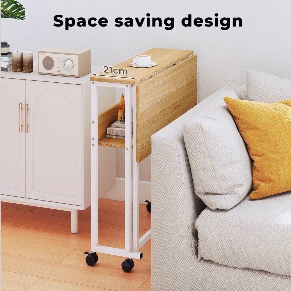 VOGREX Wheeled Expandable Folding Computer Desk with Compact Storage in Beige – 2