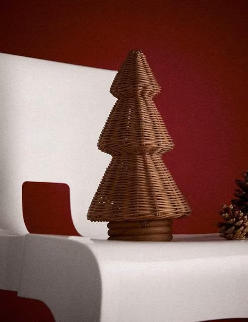 M&S Large Rustic Rattan Tabletop Christmas Tree in Brown and Beige