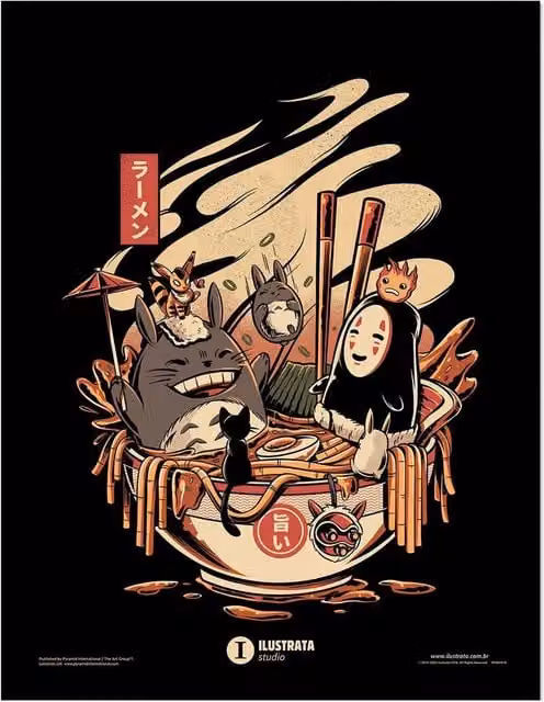 Ilustrata Ramen Pool Party Framed Multicolour Wall Poster in Black