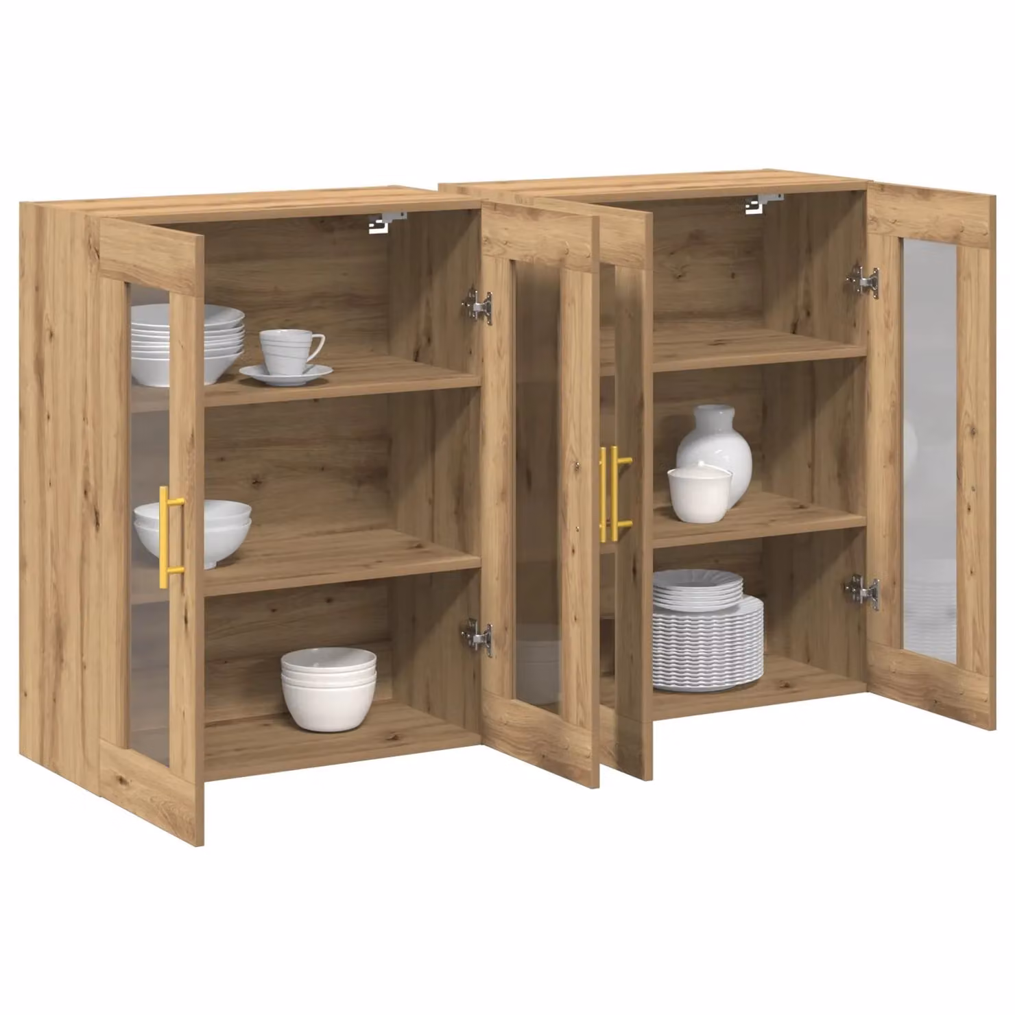 Berkfield Home Set of 2 Wall Mounted Modern Cabinets in Brown Artisan Oak with Glass Doors – 1