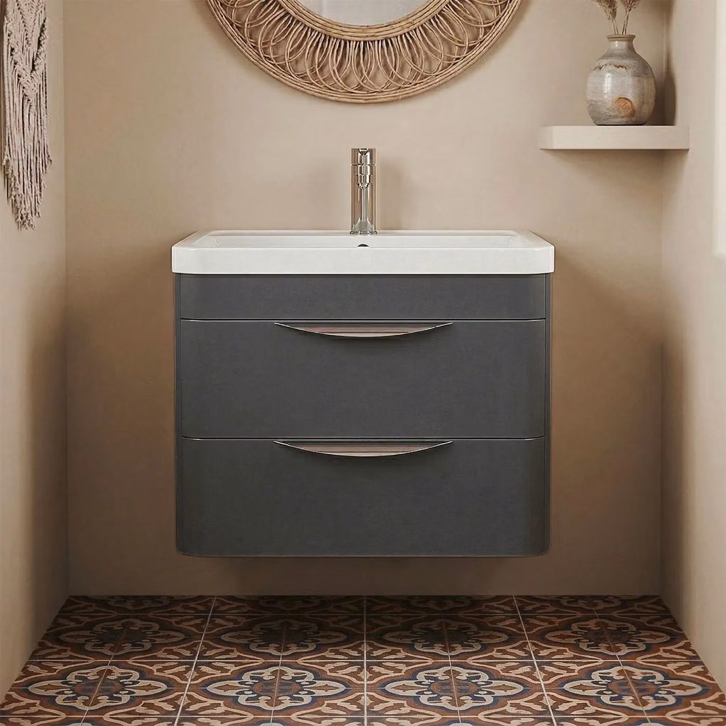 Balterley Wall Hung 2 Drawer Bathroom Vanity Unit and Basin, Dark Grey Matt – 4