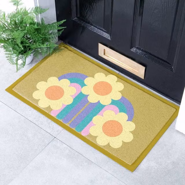 Artsy Mats Elizabeth Olwen Three Flowers Indoor/Outdoor Doormat in Yellow, W/D: 70 x 40 cm