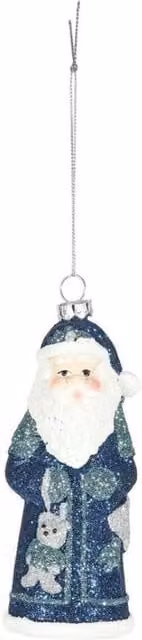 KDMD Blue Santa Hanging Glass Figure Christmas Decoration, 2 Pack, Height: 12.5 cm
