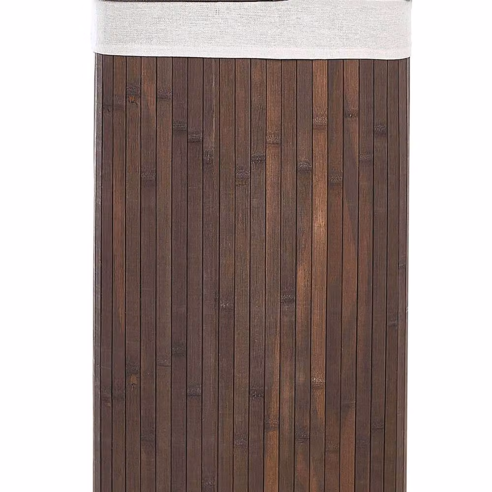 Wyld and Coco Triangular Bamboo Laundry Basket with Lid and Removable Fabric Liner in Brown – 2