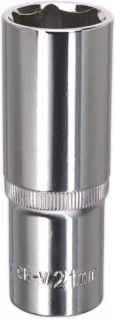 Loops 21mm Deep Drive Socket 1/2 inch Square Drive Forged Chrome Vanadium Steel in Silver – 1