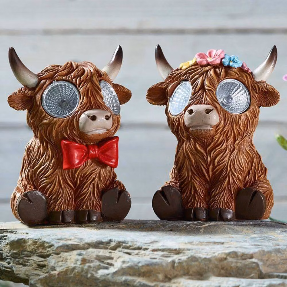 Marco Paul Solar Highland Cow Garden Ornaments, 2 Pack, Brown Resin – 2