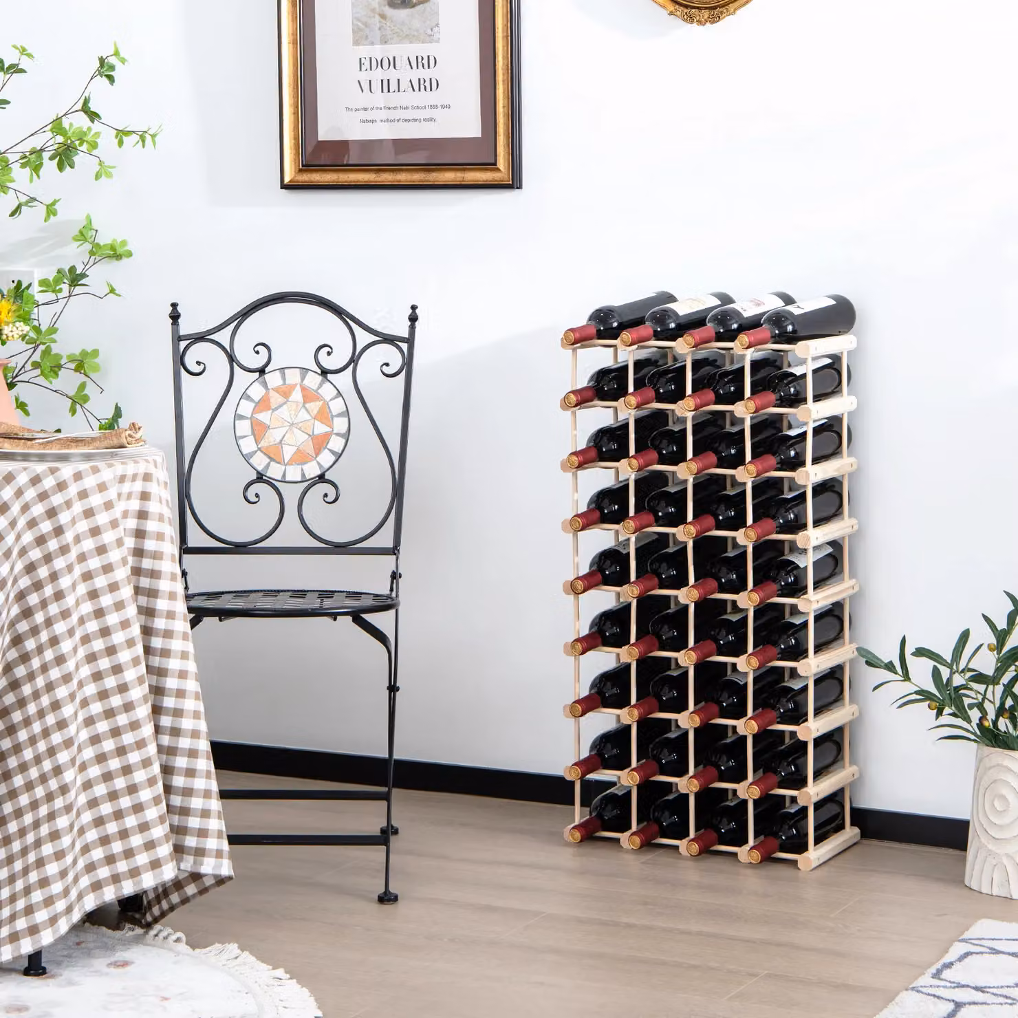 Costway Natural Wooden 36 Bottle Freestanding Modular Wine Rack and Storage Shelf – 3