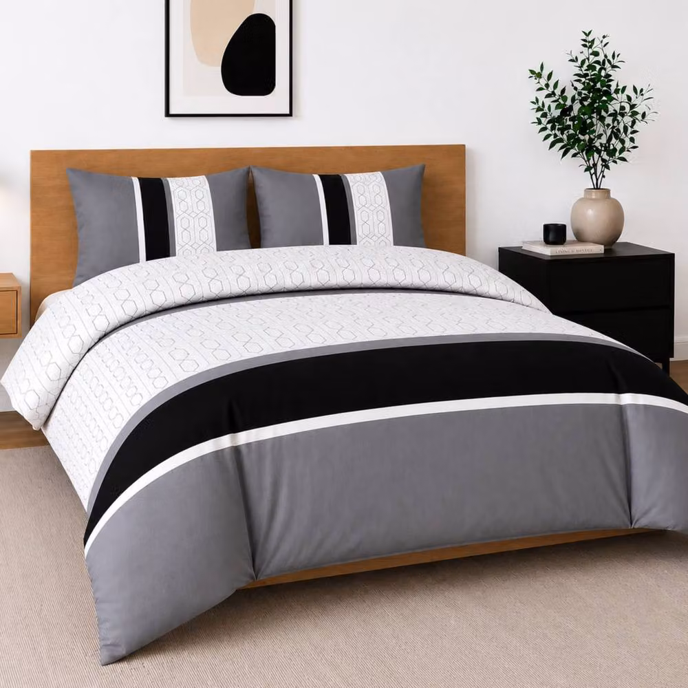 Pamposh Reversible Microfibre Duvet Cover Set in Grey and Black, Super King, 200 x 200 cm – 2