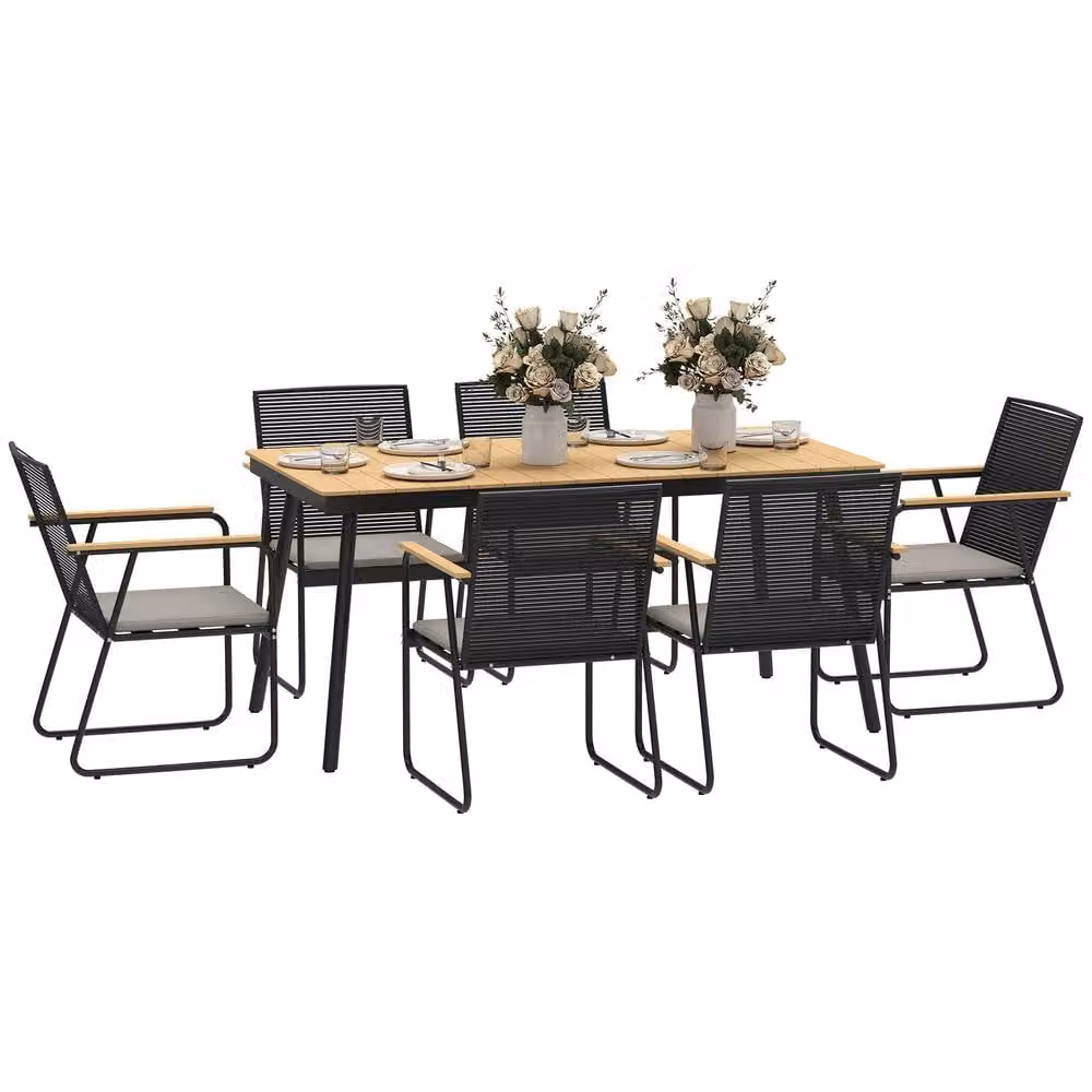 OUTSUNNY 6 Seater Modern Rattan Garden Dining Set with Cushions in Beige and Sand – 2