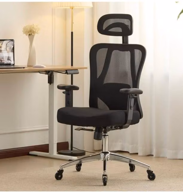 Home Source Ergonomic Black Fabric Office Chair with Headrest and Armrests