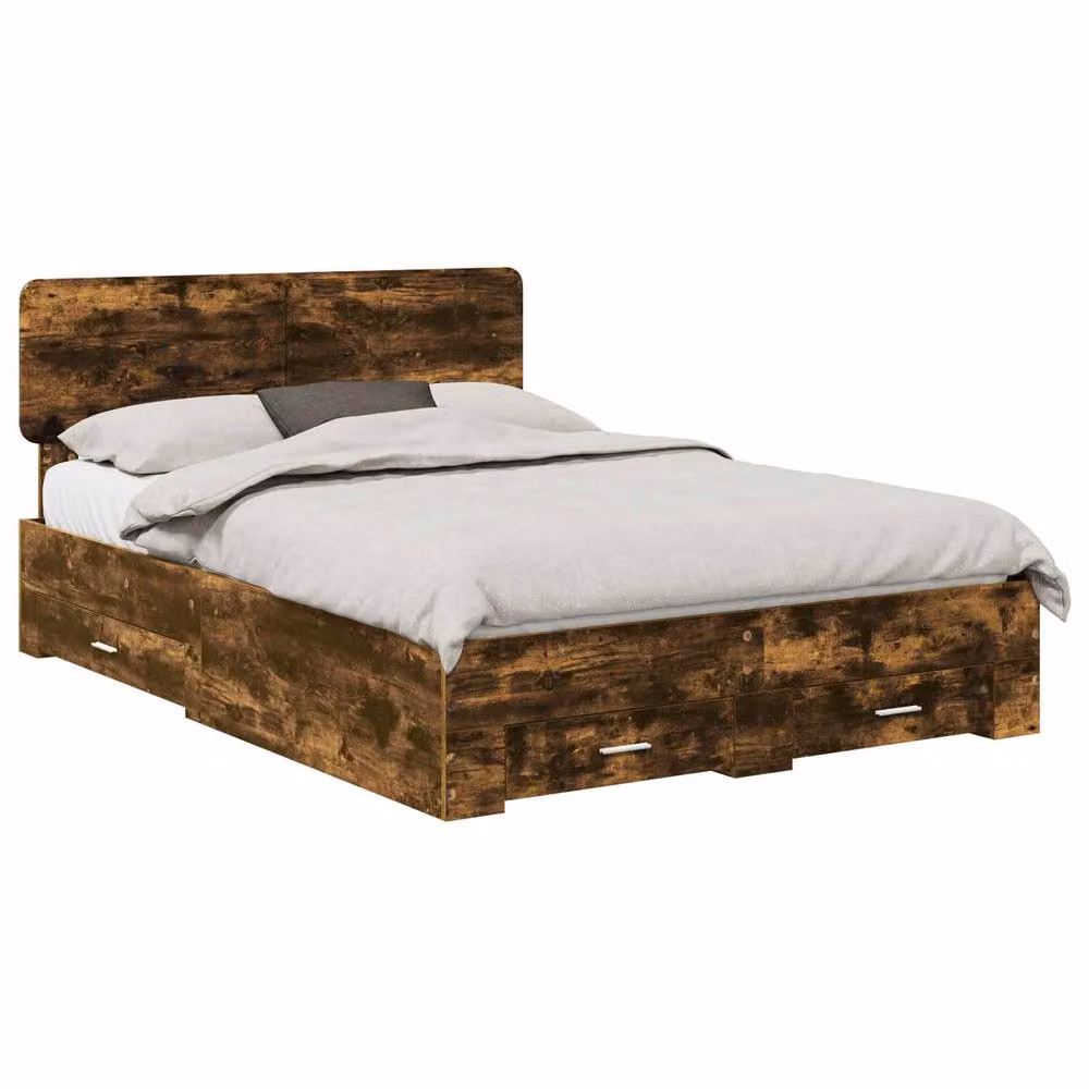 Berkfield Home Bed Frame with Drawers in Smoked Oak Brown, W/D/H: 140 x 190 cm – 2