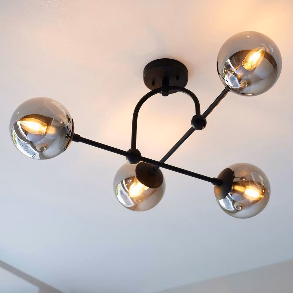 Netlighting Trieste Globe Ceiling Light in Matt Black with Smoked Grey Glass Sphere – 2