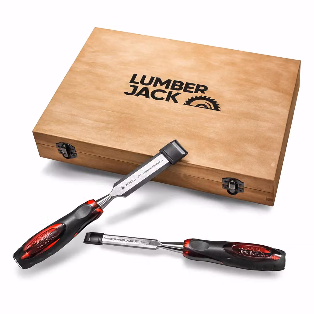 Lumberjack 8 Piece Bevel Edge Chisel Set with Strike Proof Caps in Red with Wooden Case – 2