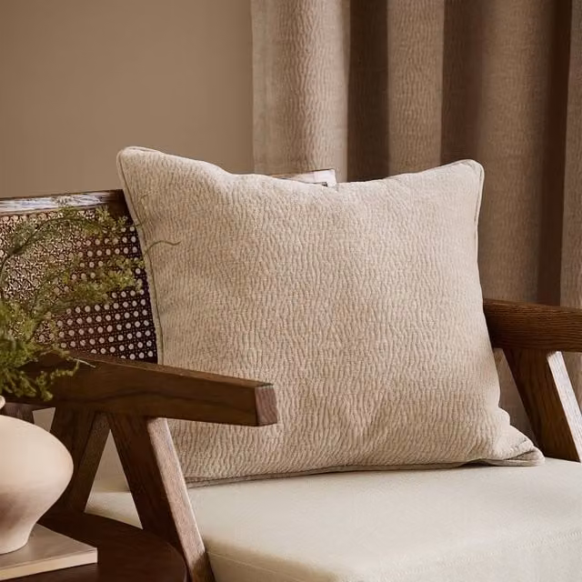 Yard Heath Washed Velvet Textured Square Cushion in Beige, W/D/H: 50 x 50 x 50 cm