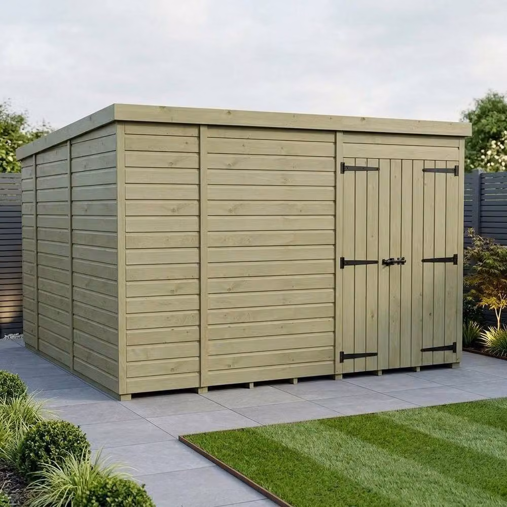 Buttercup Farm Brown Timber Pent Garden Shed with Double Doors and No Windows W: 305 cm, D: 305 cm, H: 210 cm – 2