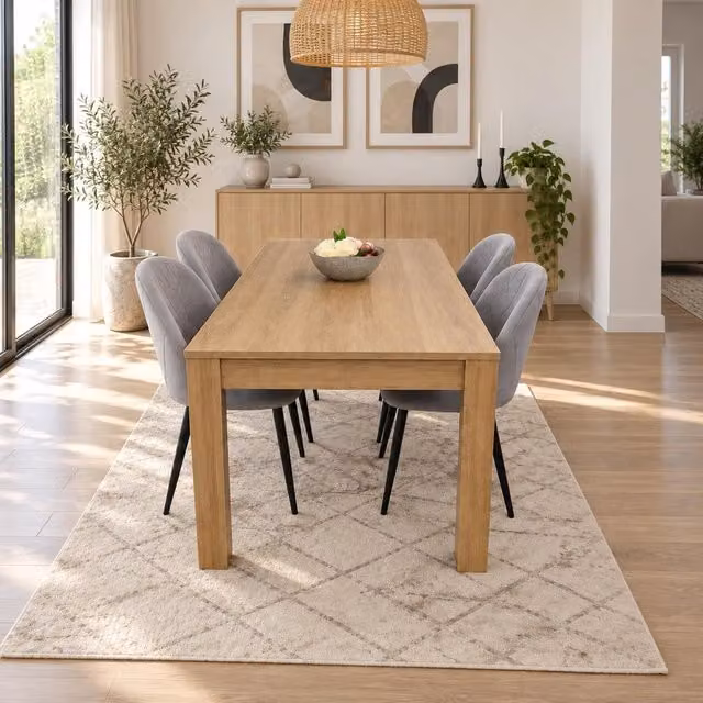 Kosy Koala Oak Effect Dining Table Set with 4 Grey Chairs, W/D/H: 117 x 77 x 75 cm – 1