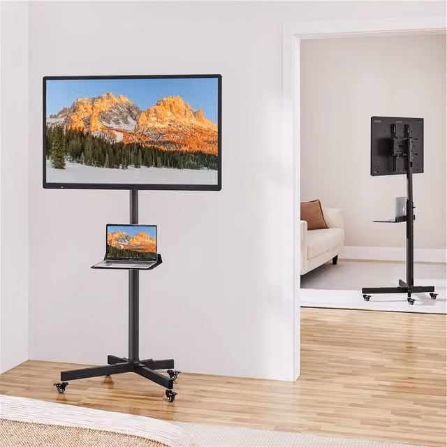 Yaheetech Mobile Metal TV Stand in Matt Black
