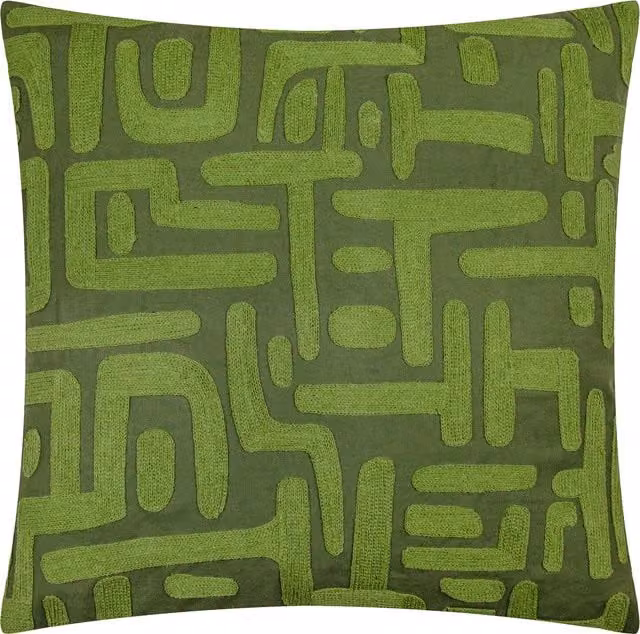 Make it a Home Brooke Embroidered Square Cotton Cushion in Green